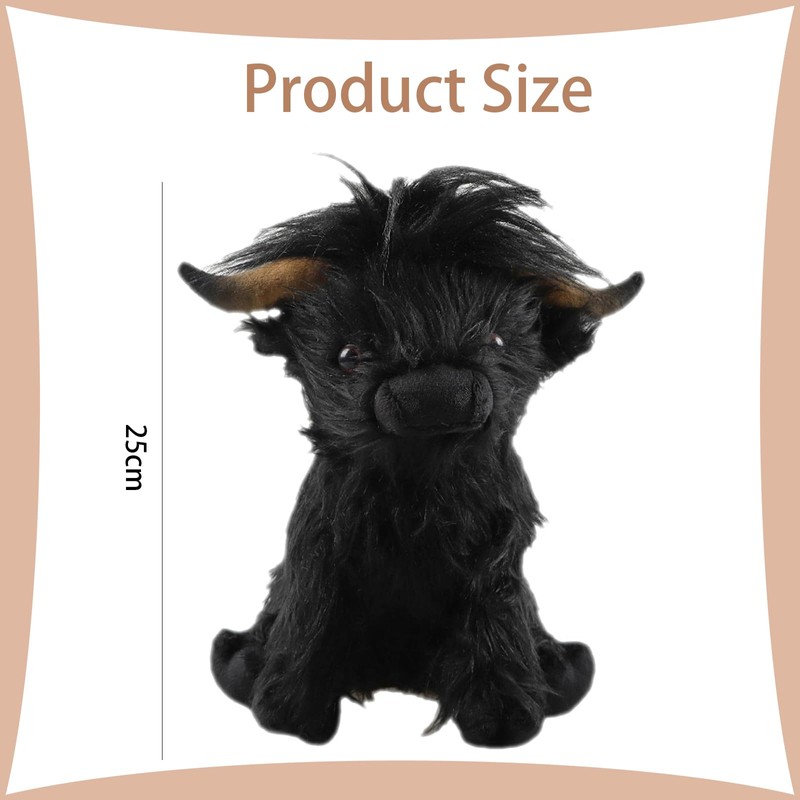 1 Piece Highland Cow Teddy Bear, 25cm Black Plush Stuffed