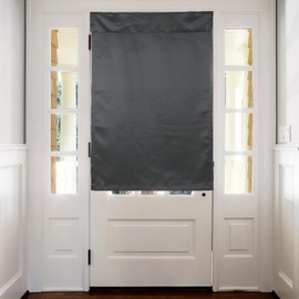 uxcell Blackout Door Curtains, French Side Door Window Curtain for Privacy, Glass Patio Front Doors Sidelight Tie Up Shade, Dark Gray, 26" x 49", 1 Panel