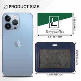 1 Pcs Leather ID Badge Holder - Horizontal, Blue, Multiple Card Slots for Offices, Staff, Students, Employees