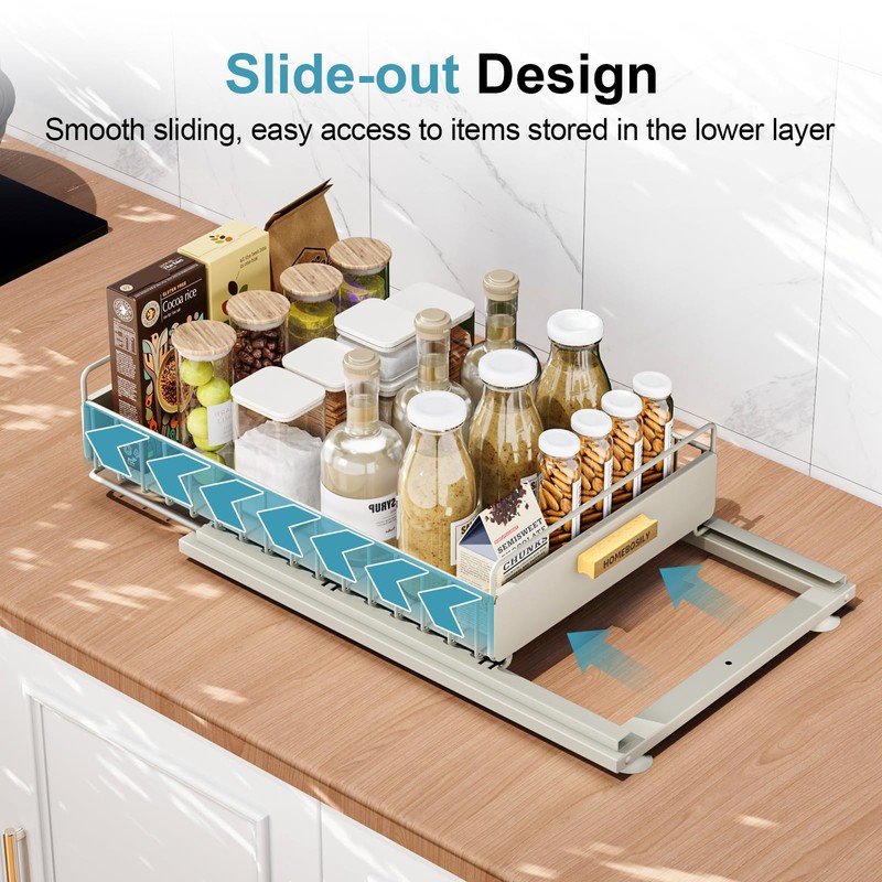 HOMEBOSILY Under Sink Organizer, 2 Pack Pull Out Kitchen Cabinet