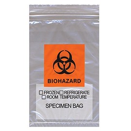 Specimen Zip Transport Bag 6W x 9H with Orange Biohazard Symbol and Absorbent Pad