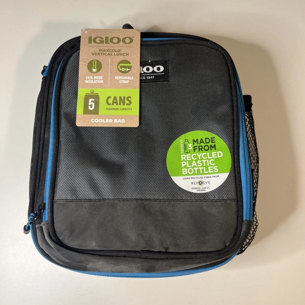 IGLOO Maxcold Vertical Lunch Cooler Bag (Black/Blue) 5 Cans Max