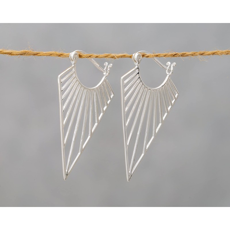 Minimal Geo Art Deco Hoop Earrings 925 Silver Triangular, Sterling