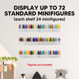 Tapeera 3-Pack Minifigure Display Case Holds Up To 72 Figures - Acrylic Floating Shelf Display With Brick Building Baseplates - Figure Display Cabinet Wall Mount - Minifig Organizer (White Baseplates)