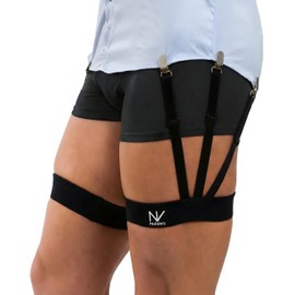 NV Holders Improved 2.0, with improved clasps; premium shirt stays, shirt holders, shirt garters, shirt tuckers for men (Black, Medium (21.5-23.5 inches on thigh's thickest part))