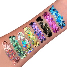 Moon Glitter - Formas holográficas de purpurina - 100% purpurina cosmética para cara, cuerpo, uñas, cabello y labios - 1 onza - Azul