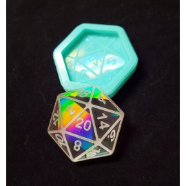 Unbranded HOLOGRAPHIC D20 Etched Silicone Mold - 2 Inch - Resin Dice Charm Pendant Holo