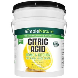 SimpleNature All Natural Citric Acid | 40 lbs Pail with Scoop | Anhydrous, Food-Grade Flavor Enhancer, Preservative, Household Cleaner | OMRI, Non-GMO, for Cooking, Cleaning, Personal Care & Bath