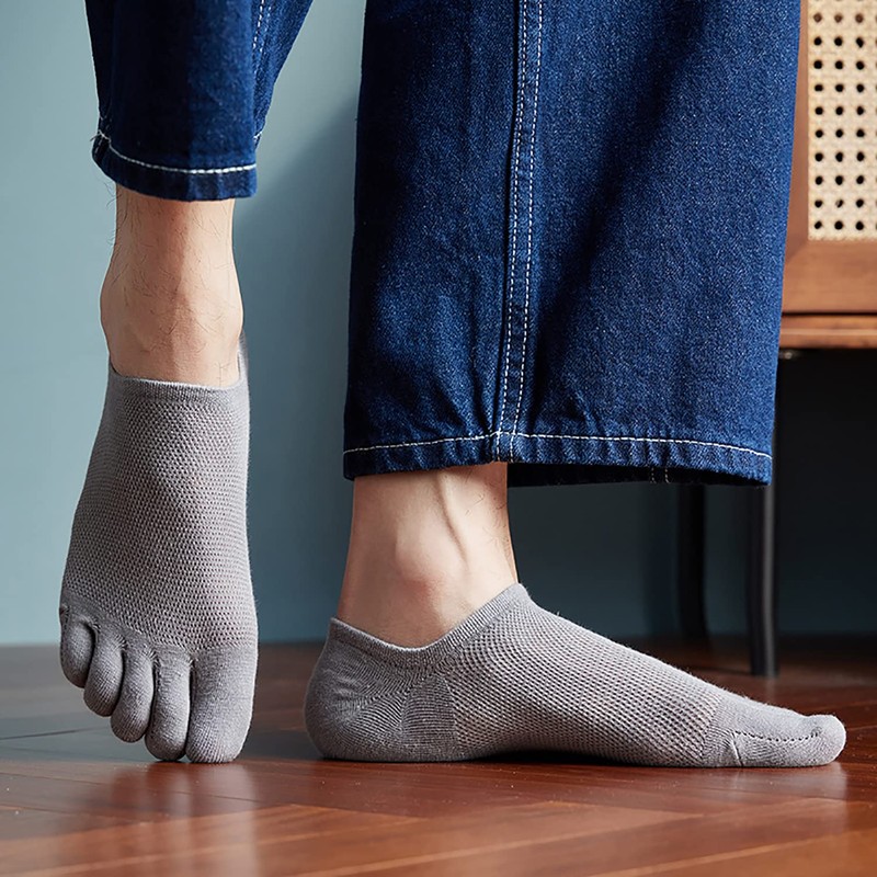 Yazon Men's 5 Toe Socks, Summer Ankle Socks, Cotton Mesh,