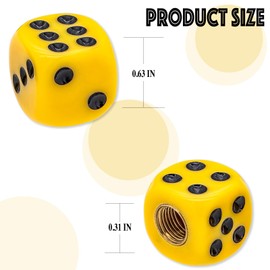 MEAJOO 8PCS Dice Tire Valve Stem Caps,Waterproof Airtight Car Wheel Tire Air Caps Universal Tire Valve Stem Covers for Cars, SUV, Trucks, Bikes, Motorcycles, Bicycles(Black Point,Yellow)