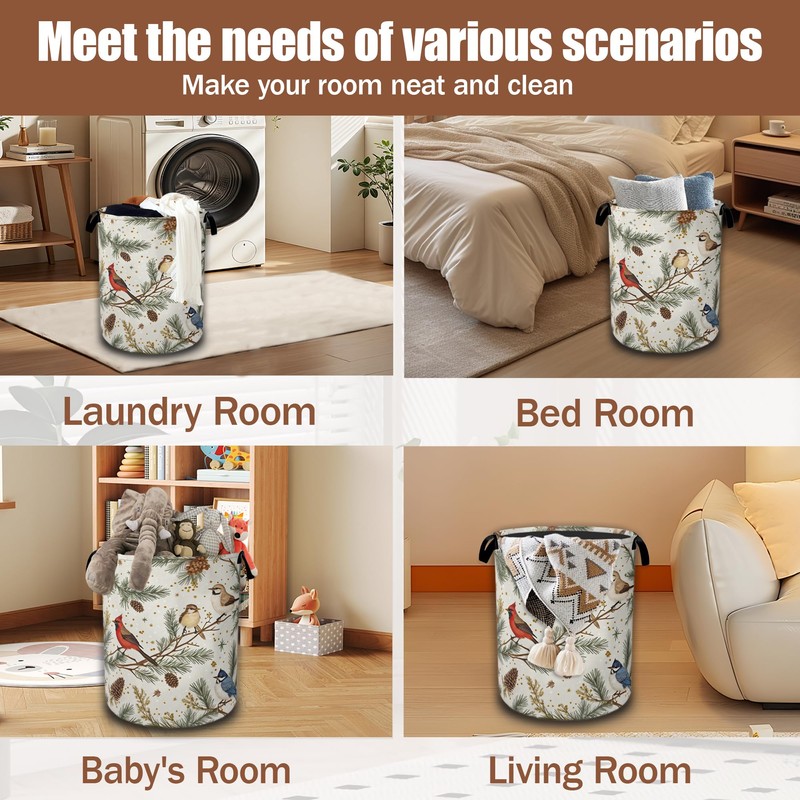 Blue Bird Cardinal Pine Laundry Baskets,Laundry Hamper,Storage Basket with Handles