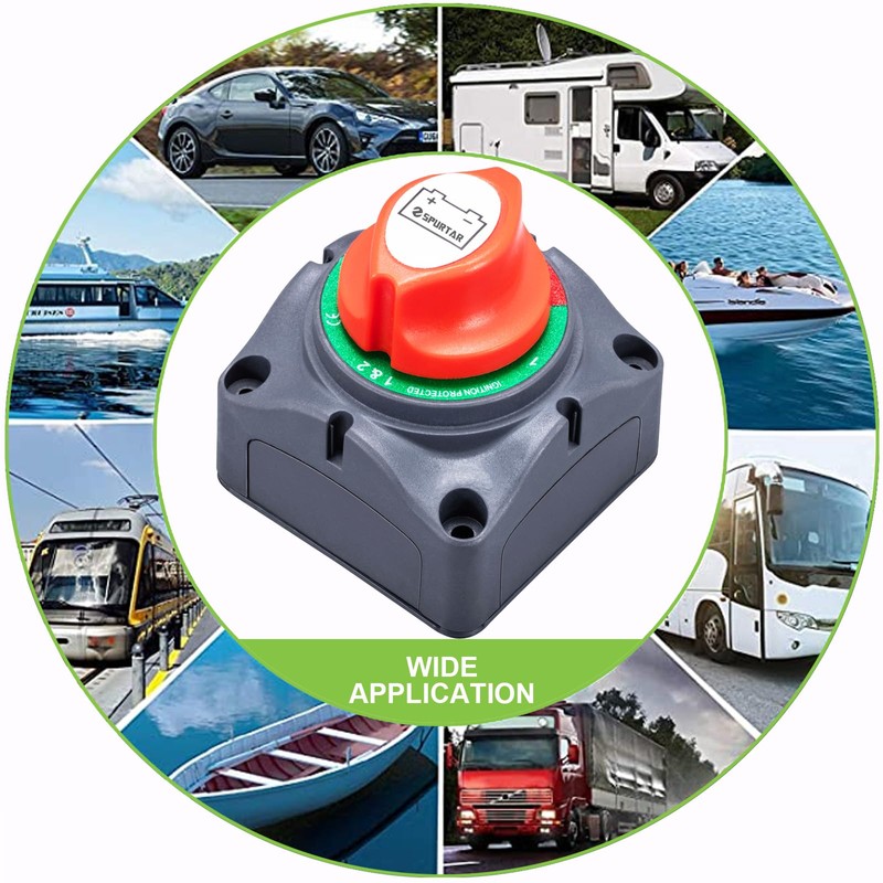 Spurtar Car Battery Disconnect Switch 12V 24V 48V 1-2-Both-Off Battery