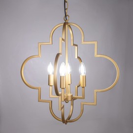 Wellmet Orb Chandelier Lighting Gold 4-Light, Candle Style Geometric Dining Room Light Fixtures Hanging Foyer, Entryway, Hallway, Dining Room and Living Room, 22.4 inches Dia