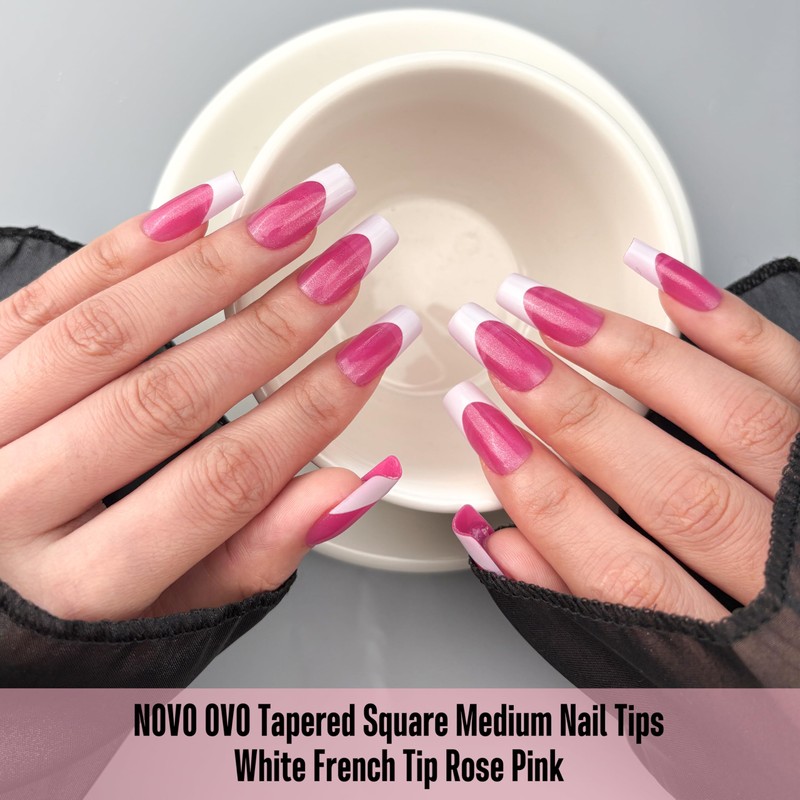 NOVO OVO White French Tip Square Nail Tips Press on
