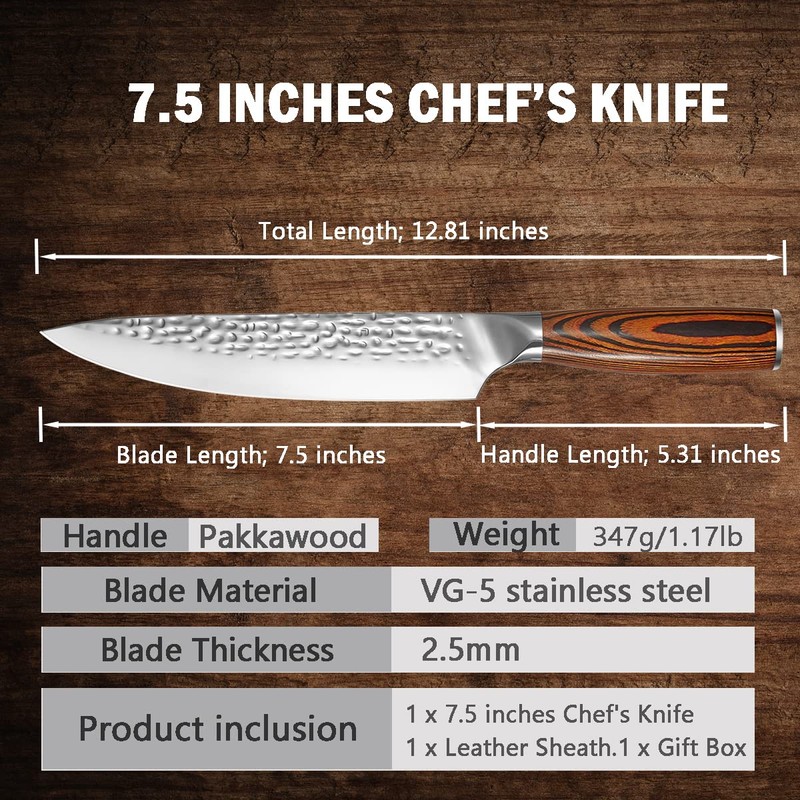 Chef Knife, Super Sharp 7.5 inch Professional Chef's Knife with
