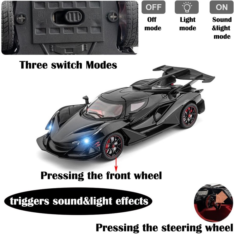 Toy Car Model IE 1/24 Black Alloy Collectible Diecast Vehicles