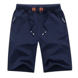 MO GOOD Pantalones cortos casuales para hombre, para entrenamiento, cómodos, transpirables, grandes y altos, Azul Marino, 42-44