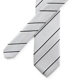 MICHIKO LONDON Brand Necktie, Made in Japan, Silk Jacquard Woven Pattern, Striped (A Pattern: Silver Gray), Pattern A: Silver Gray, Free size