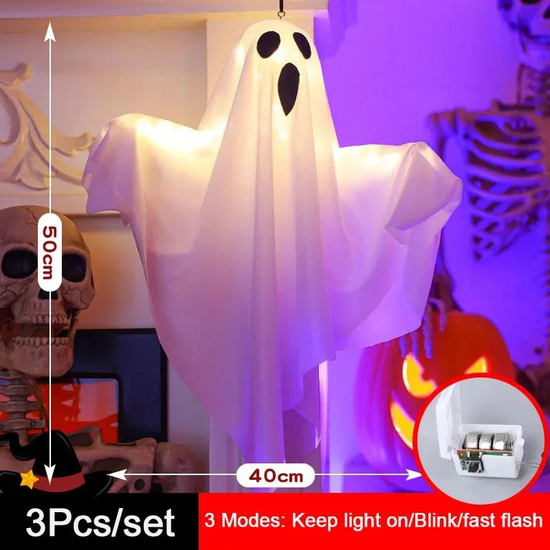 LED Hanging Ghost for Halloween Decor – Light-Up Fabric Horror