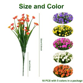 10 Bundles Artificial Outdoor Fake Flowers UV Resistant Shrubs Plants, Faux Plastic Greenery Gypsophila for Indoor Outdoor Hanging Plants Garden Porch Window Box Home Wedding Farmhouse Decor