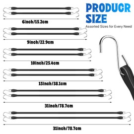 Aemygo Rubber Bungee Cords Assorted Sizes, 12 Pack Heavy Duty Bungee Straps with Hooks Flat Tie Down Straps, 1OO% EPDM Bungee Cords for Outdoor Cargo Tarps Motorcycle Truck 6", 9", 10", 15", 21", 31"