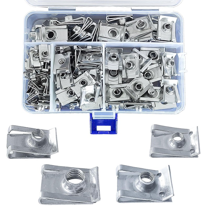 Pack of 100 Sheet Metal Nuts Car, U-Shaped Sheet Nuts,