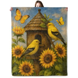 Manta de girasol Goldfinch, mantas de franela para regalos para niños y niñas, adultos, cálida y acogedora manta suave para sofá, cama, decoración de habitación, 50 x 60 pulgadas
