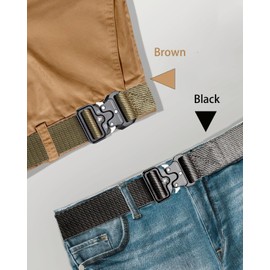 Torbetti Men's Belt, 1.25 Inch Tactical Web Duty Belts with Quick Release Buckle, 2 Pack (Brown+Black, M 36"-42")