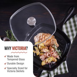 9.7-Inch Glass Lid for Victoria Square 10-Inch Square Skillet or Pan, Custom Made for Only Victoria Brand, Internal Diameter 9.7-Inch, External Diameter 10 Inch