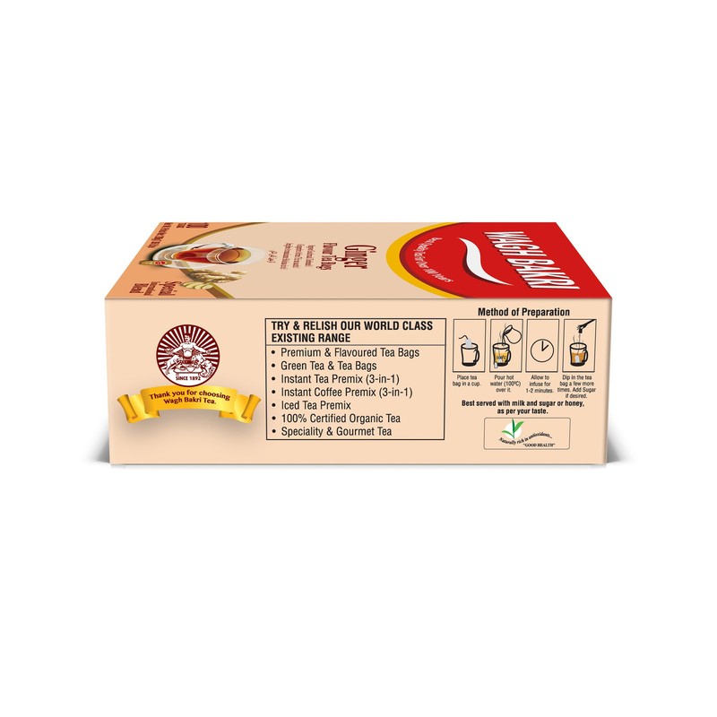 Wagh Bakri Ginger Flavour Tea Bags, 100 Tea Bags of