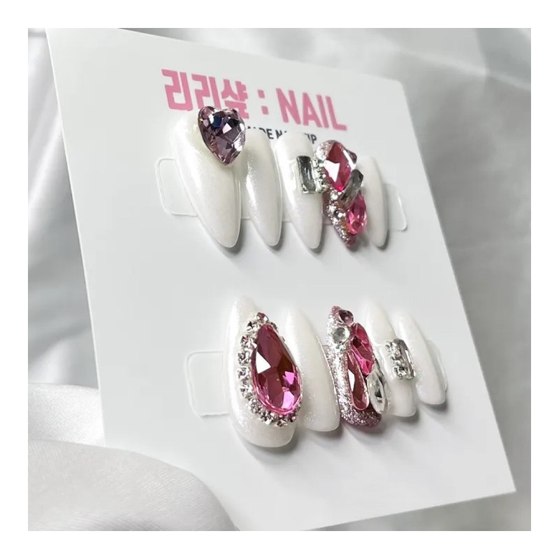 Water shine dripping heart full stone handmade nail tip -