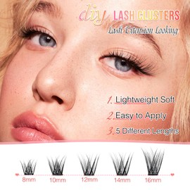 Lash Clusters C Curl Mix Length Cluster Lashes DIY Lash Extensions 8mm 10mm 12mm 14mm 16mm Individual Eyelash Clusters Super Thin Band EMEDA (Mix 12mm D Curl Natural Ferry)