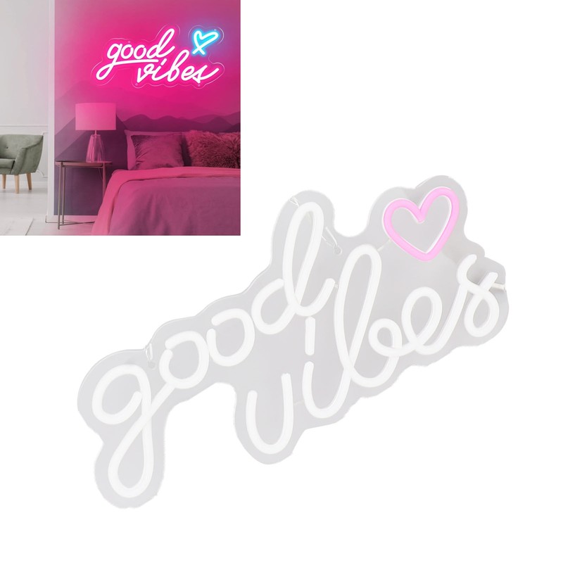 Neon Sign Good Vibes LED Light Acrylic USB Powered Wall