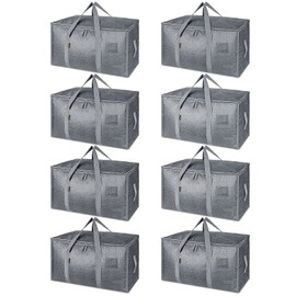 BALEINE 8-Pack Oversized Moving Bags with Reinforced Handles, Heavy-Duty Storage Tote for Clothes, Moving Supplies (Winter Grey, 8-Pack)