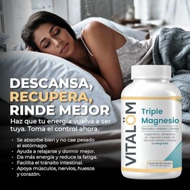 Vitalöm - Triple Magnesio 180 Cápsulas - Magnesio Glicinato, Malato y Citrato - Máxima Absorción - Suplemento Alimenticio de Magnesio en Cápsulas - Ci