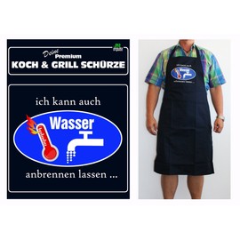 teprovo Men's BBQ Apron Cooking Apron Bib Apron Men Gift Cooking BBQ 116 cm Dark Blue Kitchen Apron, Let water burn