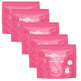 Fresh Wipes No Rinse Shampoo Cap 5 Pack with Pro Vitamin B5, Aloe Vera, & Conditioner | Microwaveable Shampoo Caps for Elderly, Post Surgery, Disabled, Festivals, Campers | All Hair Types
