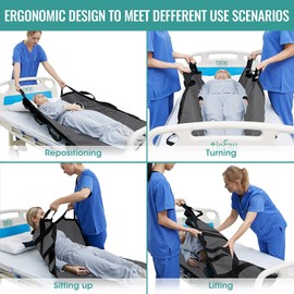 Bed Positioning Pad with Reinforced Handles, 50" X 40" Multipurpose Waterproof Transfer Sheet for Turning, Lifting & Sliding, Reusable Washable Patient Positioning Sheet for Bedridden, Caregiver, Gray