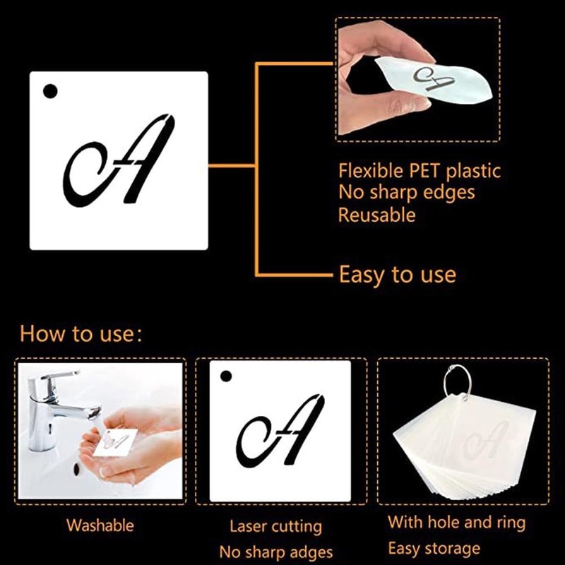 72Pcs Calligraphy Letter Stencils,1Inch Farmhouse Style Letter Number Template Interlocking