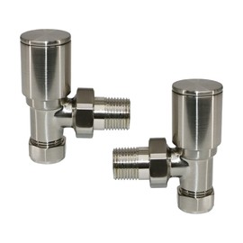 NRG Manual Valves Angled Round Head Satin Nickel Towel Rail Designer Radiator Valves One Pair