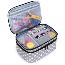 Luxja Double Layer Sewing Accessories Organiser, Storage Bag for Sewing Kit, Sewing Kit Carry Bag for Beginners, Travellers, Craftsmen and Friends, Grey Dot