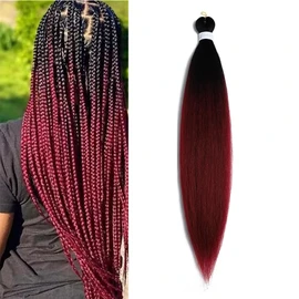 BALINGHAIR Braiding Hair Pre-Stretched High Temperature Synthetic Fiber Braid Hair Ombre Black to Burgundy Red (B8-1Pack)