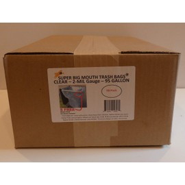 95 Gallon CLEAR Super Big Mouth Trash Bags - 2-MIL - 50-PACK Plus 5 Free Rubber Band Tie-Down