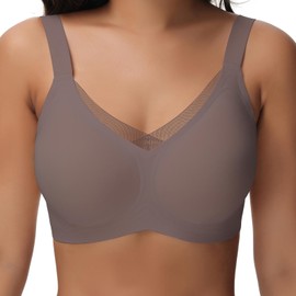 Yadalky Seamless Bras for Women Wirefree, V Mesh Comfortable Bralette No Underwire Push Up Everyday Bras Wireless T-Shirt Bra (Grey, 3XL)