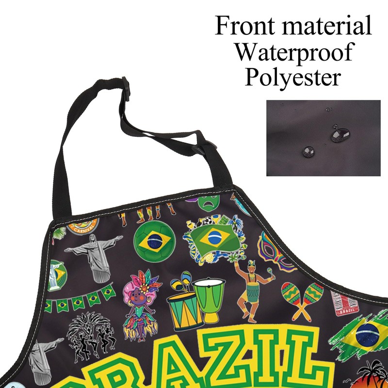 FUSTMW Brazil Apron with Pockets for Chef Kitchen Apron Gifts