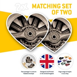 2 x Heart Stickers 15 cm - Vintage Aircraft Engine & Propeller Plane Fun Decals for Laptops,Tablets,Luggage,Scrap Booking,Fridges, #46395