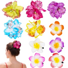 KorViSHOW Hawaiian Flower Hair Clips, 10 Pcs Multicolor Plumeria Orchid Clip, Artificial Tropical Floral Hairpin, Hawaiian Hair Accessories for Women Girl Hawaii Summer Beach Vacation Flower Barrettes