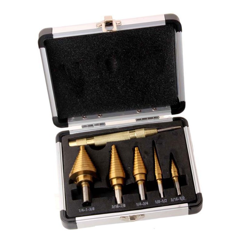 5Pcs Step Drill Bit HSS Ti Coated Triangular Shank Power