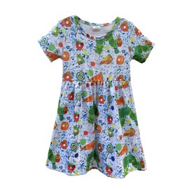 Toddler Little Girls Spring Summer The Very Hungry Caterpillar Baby Girl Short Sleeve Dress for 1-8 Years (2T) Green