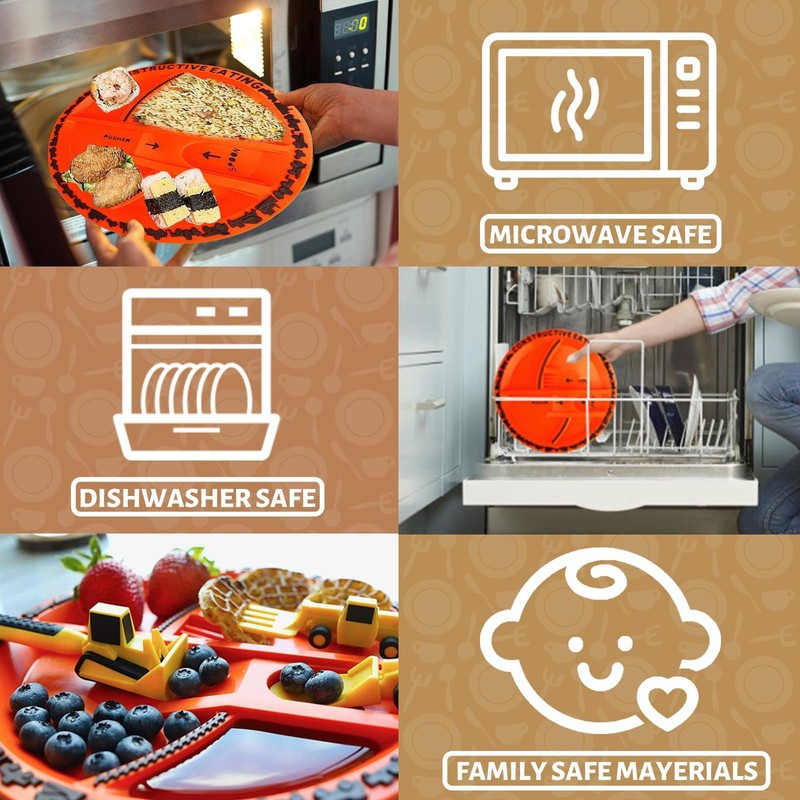 Construction Kids Plates Set, 4PCS Creative Kids Dinnerware Set Toddler
